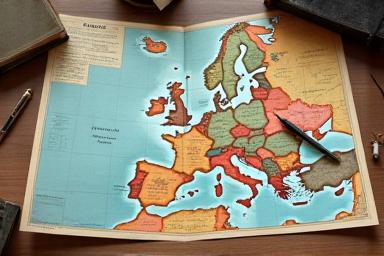 Map and travel planning items laid out on a table