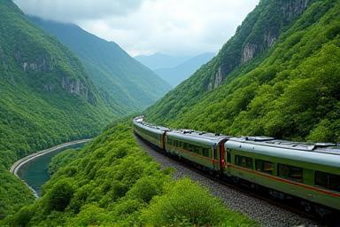 Train in a scenic landscape